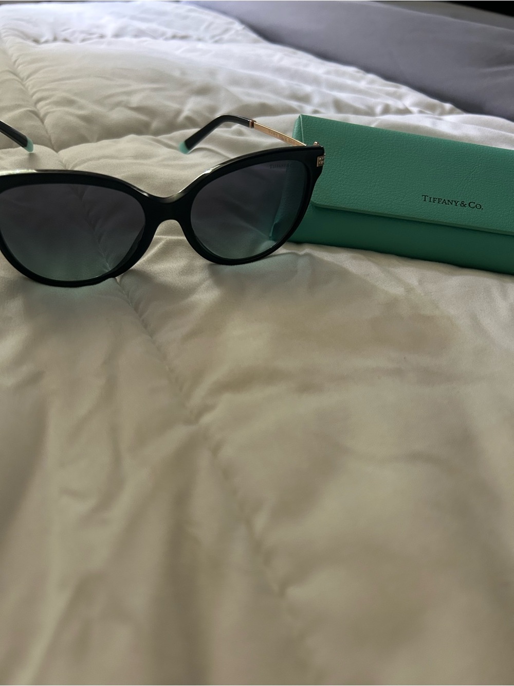 Tiffany & Co. Black Cat-Eye Sunglasses with Gold Temples